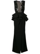 Elisabetta Franchi Sheer Panel Long Dress - Black