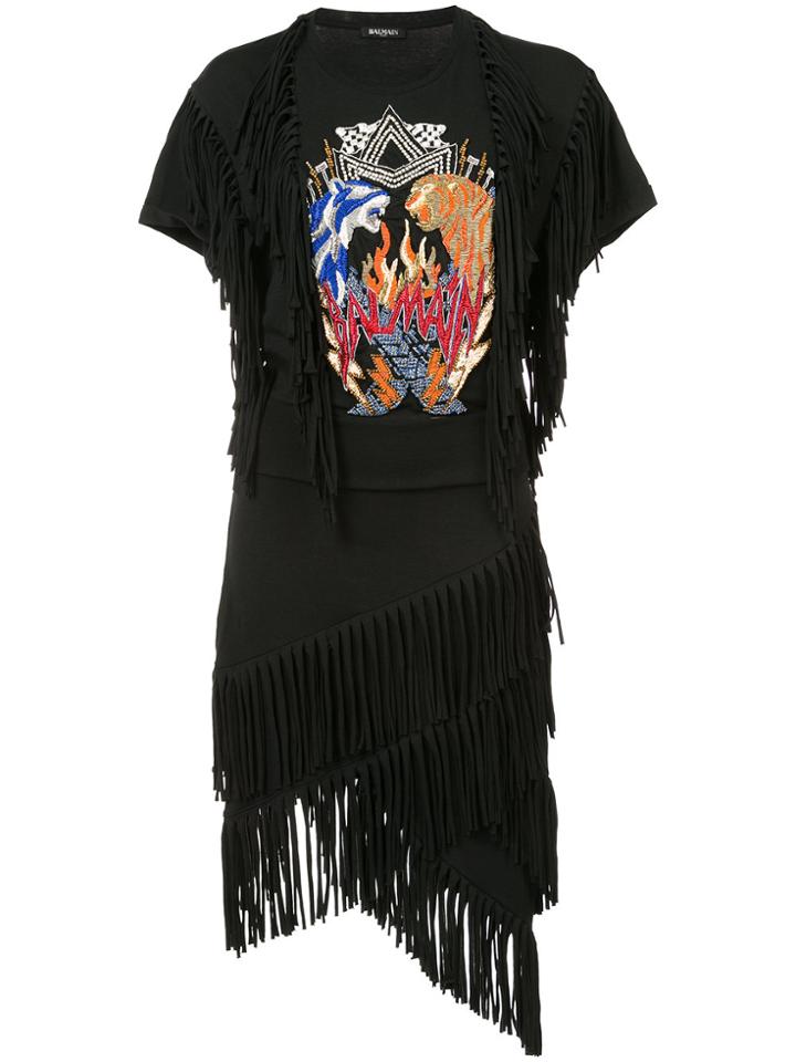 Balmain Embellished Fringed Dress - Black