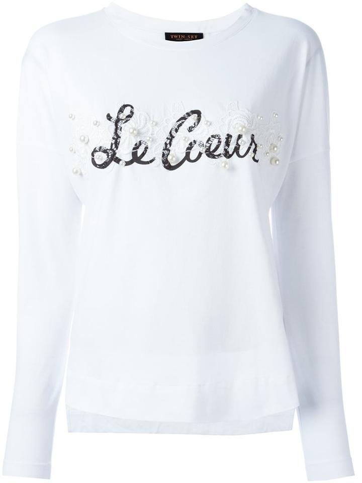 Twin-set Embellished Long-sleeve T-shirt, Women's, Size: Medium, White, Cotton