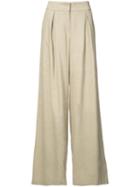Les Copains - Wide Leg Trousers - Women - Linen/flax/spandex/elastane/viscose - 6, Nude/neutrals, Linen/flax/spandex/elastane/viscose