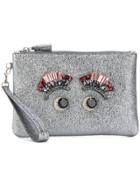 Anya Hindmarch Eyes Embellished Glittery Clutch - Grey