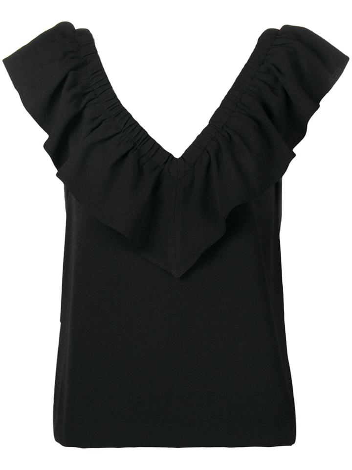 Ganni Ruffled V-neck Blouse - Black