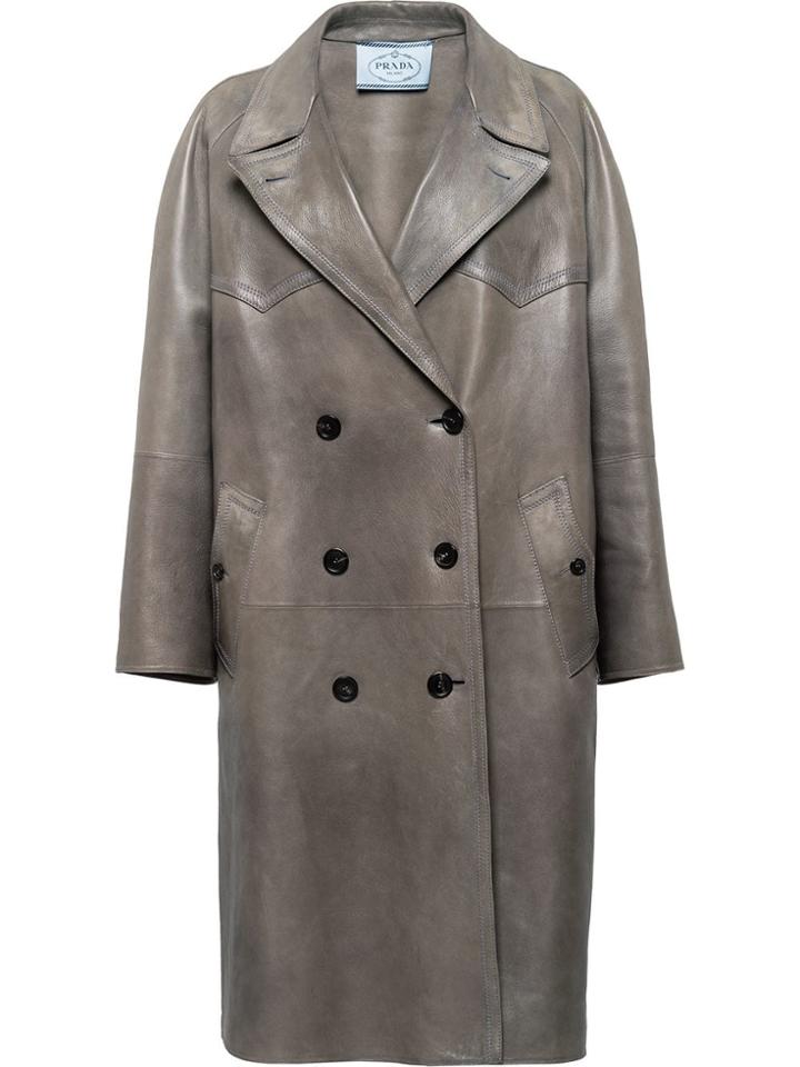 Prada Double-breasted Leather Coat - Grey