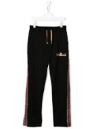 Gaelle Paris Kids Metallic Logo Side Stripe Track Pants - Black