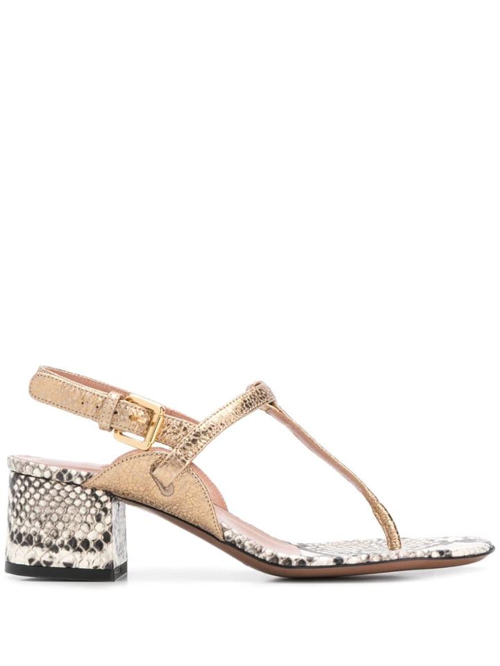 L'autre Chose Snakeskin Print Sandals - Gold