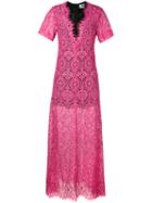 Msgm - Lace Sheer Long Dress - Women - Cotton/polyamide/viscose - 42, Pink/purple, Cotton/polyamide/viscose