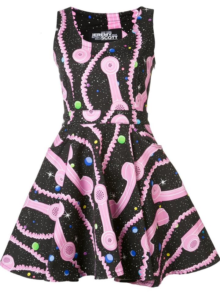 Jeremy Scott Phone Print Dress, Women's, Size: 42, Black, Cotton/other Fibers