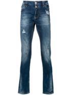 Philipp Plein Ripped Stonewashed Skinny Jeans - Blue