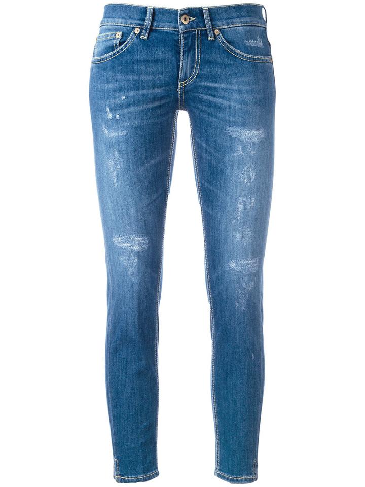 Dondup Distressed Cropped Skinny Jeans, Women's, Size: 27, Blue, Cotton/polyester/spandex/elastane