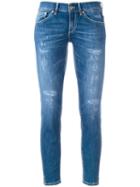 Dondup Distressed Cropped Skinny Jeans, Women's, Size: 27, Blue, Cotton/polyester/spandex/elastane
