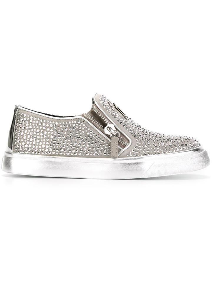 Giuseppe Zanotti Design Embellished Slip-on Sneakers, Women's, Size: 40, Grey, Rubber/leather