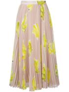 Msgm - Banana Print Pleated Skirt - Women - Polyester - 44, Nude/neutrals, Polyester