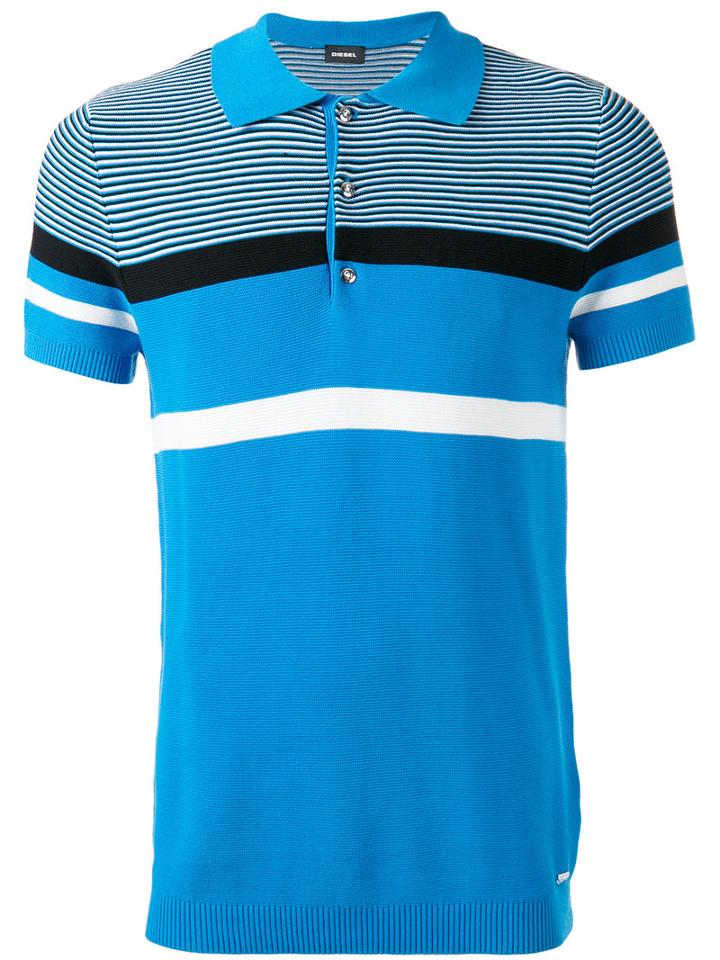 Diesel - Striped Polo Shirt - Men - Cotton - Xl, Blue, Cotton