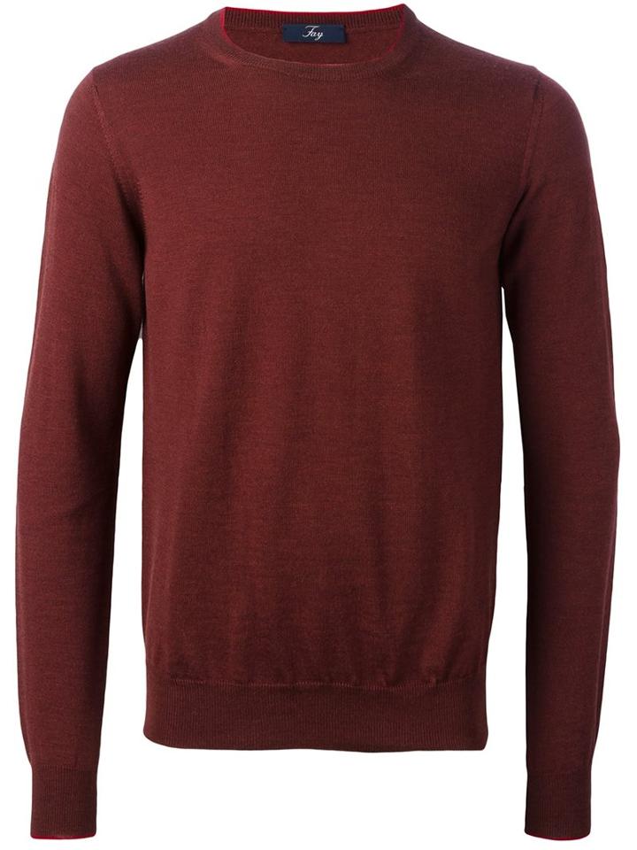 Fay Ribbed Knitted Sweater, Men's, Size: 52, Red, Virgin Wool