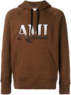 Ami Alexandre Mattiussi Embroidered Logo Hoodie, Men's, Size: 46, Brown, Cotton