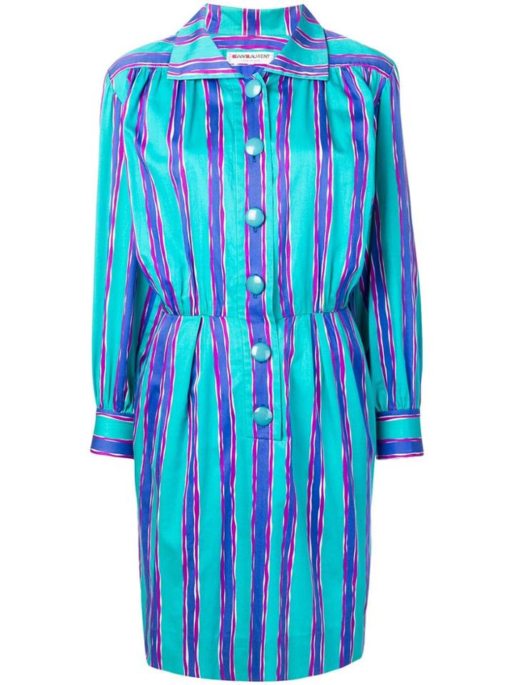 Yves Saint Laurent Vintage 1980's Striped Shirt Dress - Blue