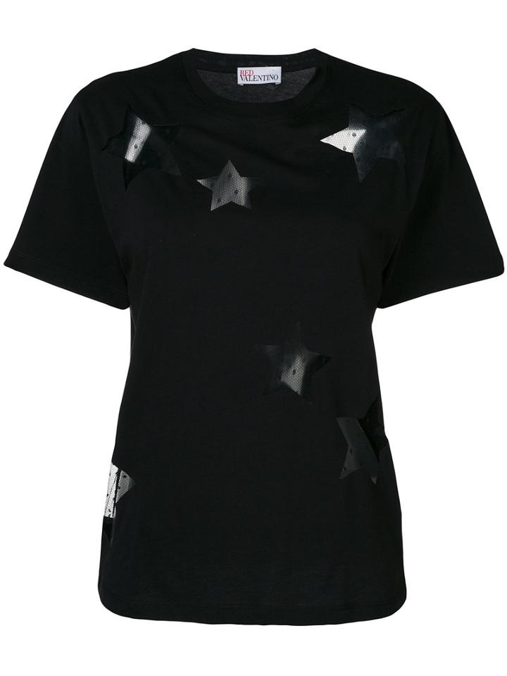 Red Valentino - Sheer Embroidered T-shirt - Women - Cotton/polyamide - S, Black, Cotton/polyamide