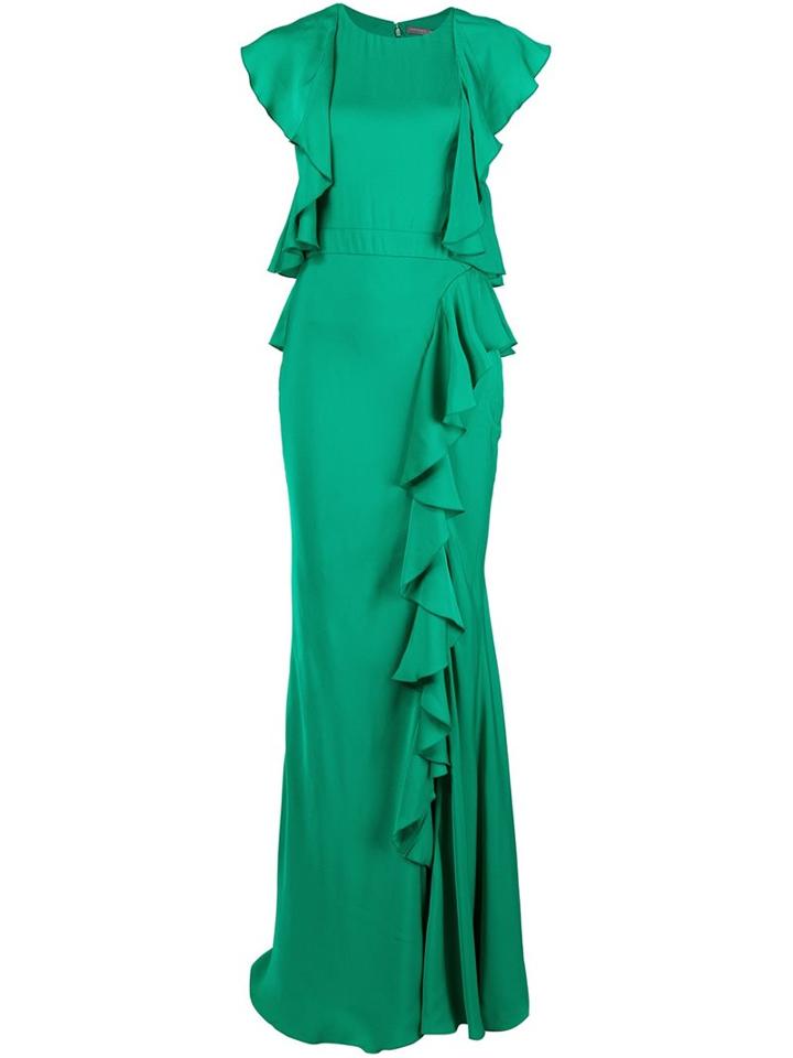 Alexander Mcqueen Ruffled Evening Dress, Women's, Size: 40, Green, Silk/viscose
