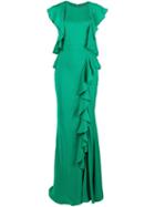 Alexander Mcqueen Ruffled Evening Dress, Women's, Size: 40, Green, Silk/viscose