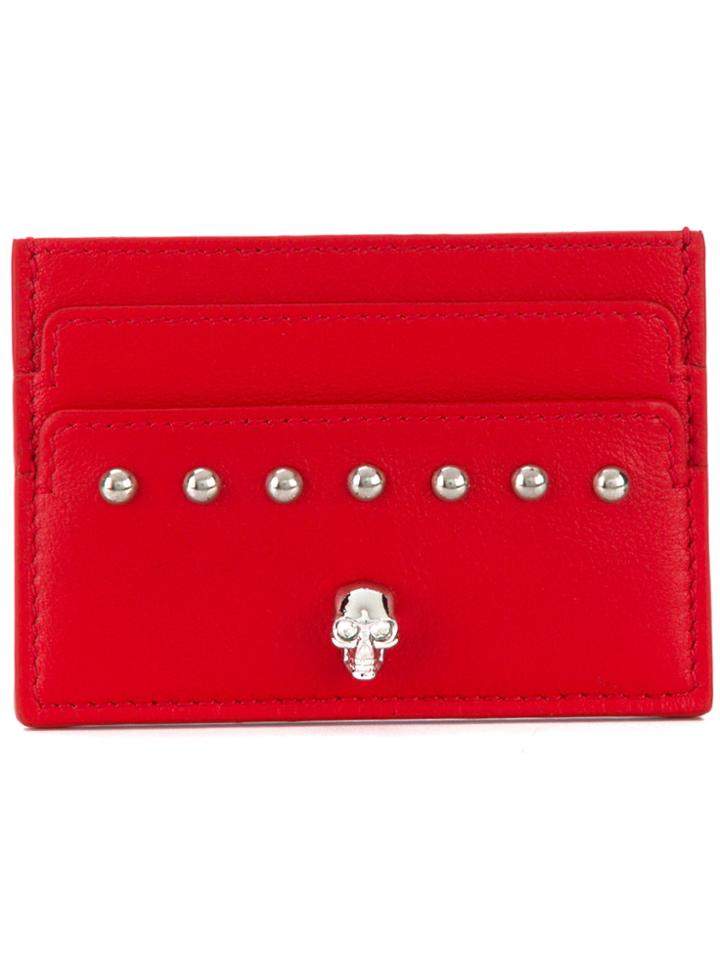 Alexander Mcqueen Studded Skull Card Holder - Red