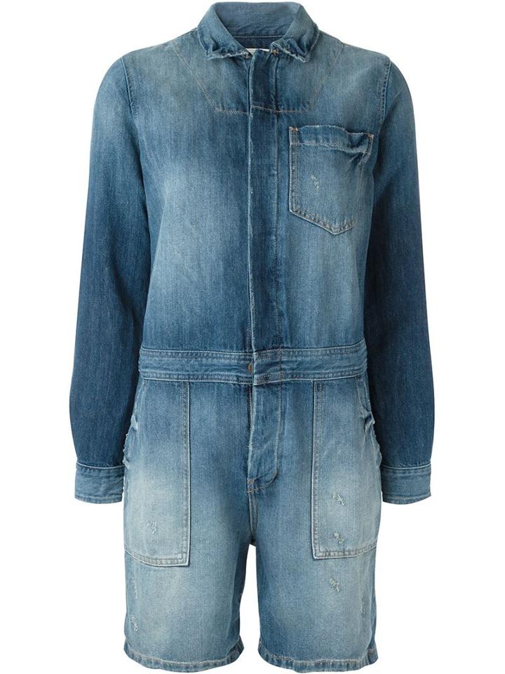 Current/elliott The Basic Jailbird Denim Playsuit, Women's, Size: 0, Blue, Cotton/linen/flax