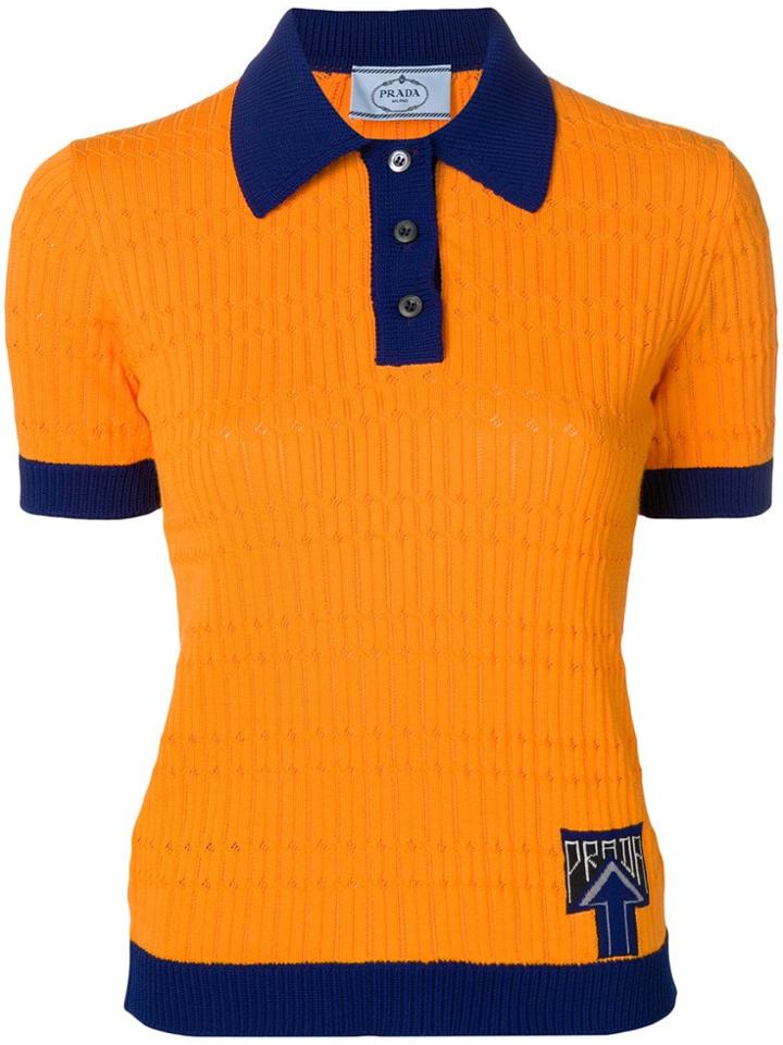Prada Fine Knit Polo Top - Orange