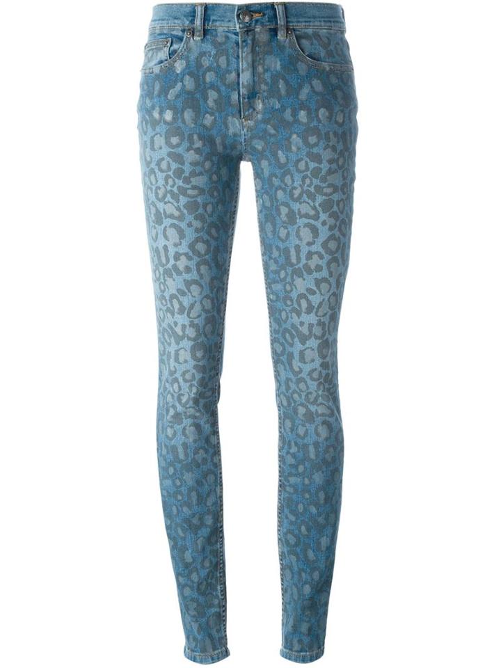 Marc By Marc Jacobs Leopard Print Jeans, Women's, Size: 27, Blue, Cotton/polyester/spandex/elastane