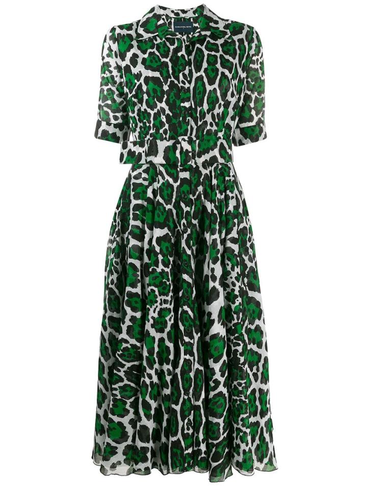 Samantha Sung Leopard Print Shirt Dress - Green
