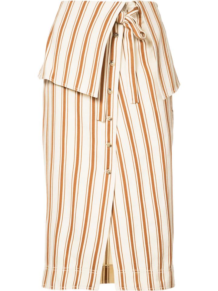 Rosie Assoulin - Folded Waist Striped Skirt - Women - Cotton/linen/flax - 4, Nude/neutrals, Cotton/linen/flax