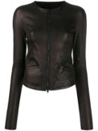 Isabel Benenato Leather Zipped Jacket - Black