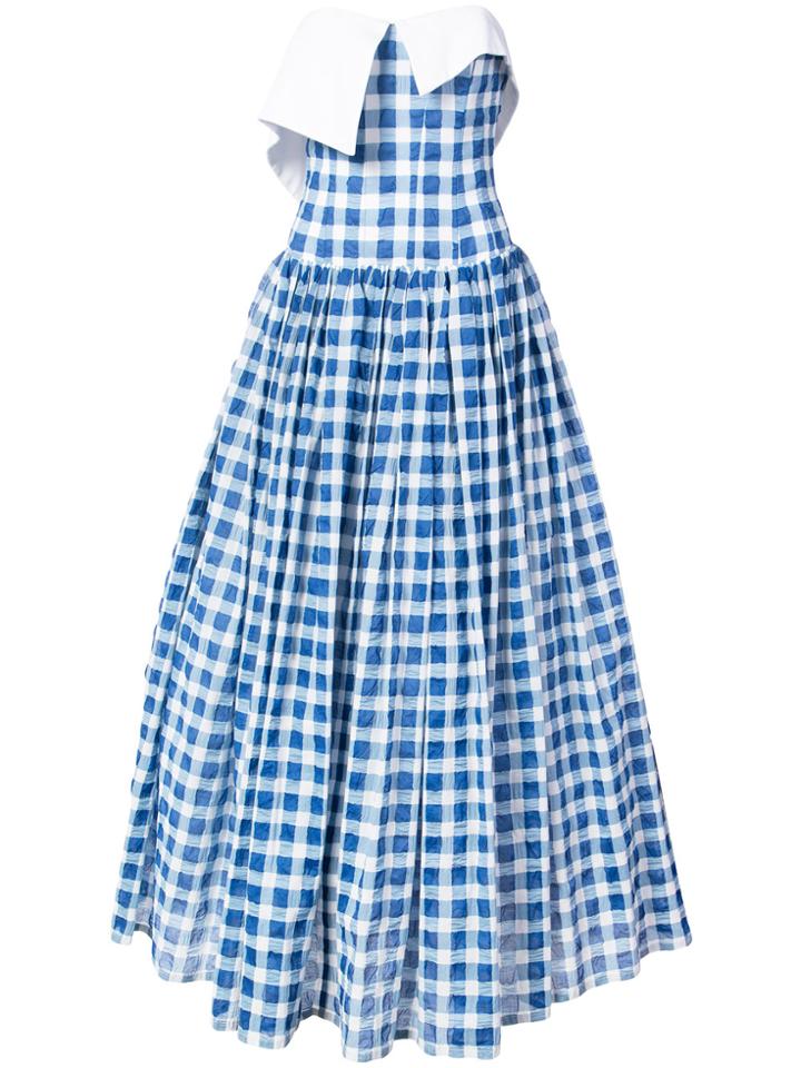 Natasha Zinko Gingham Strapless Maxi Dress - Blue