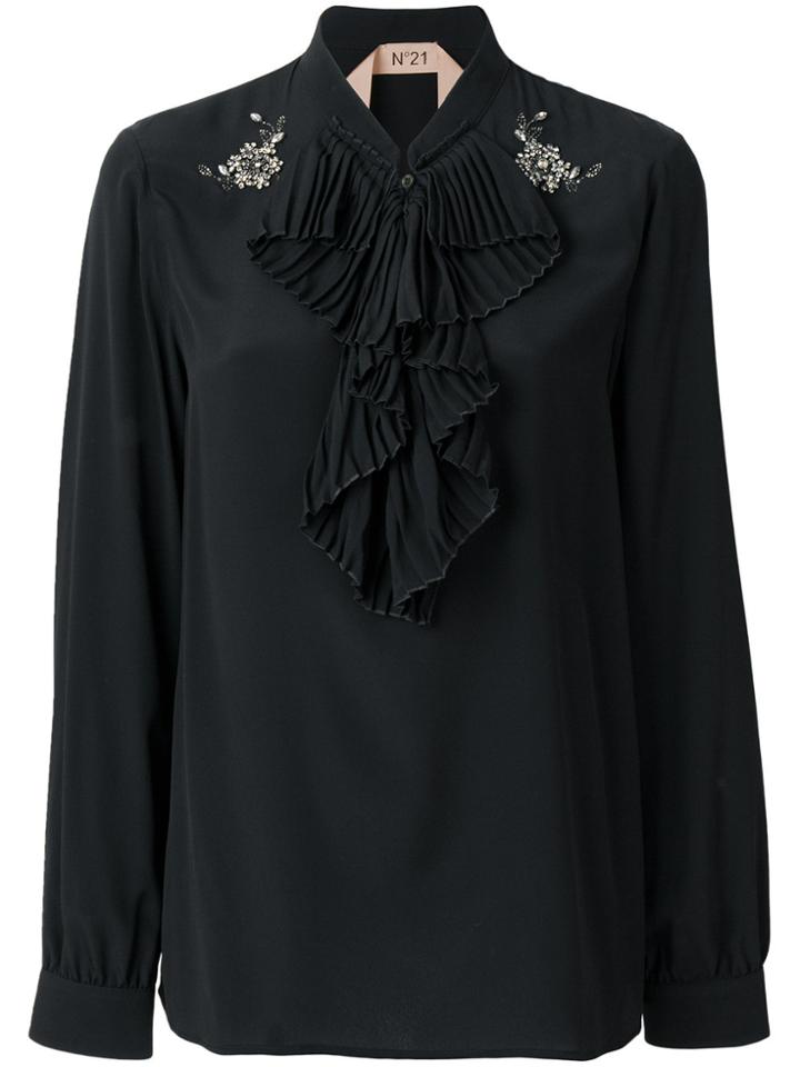 No21 Ruffle Bib Blouse - Black