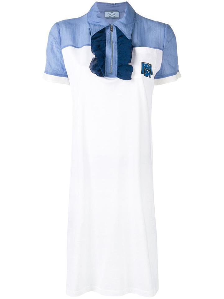Prada Ruffle Trimmed T-shirt Dress - White