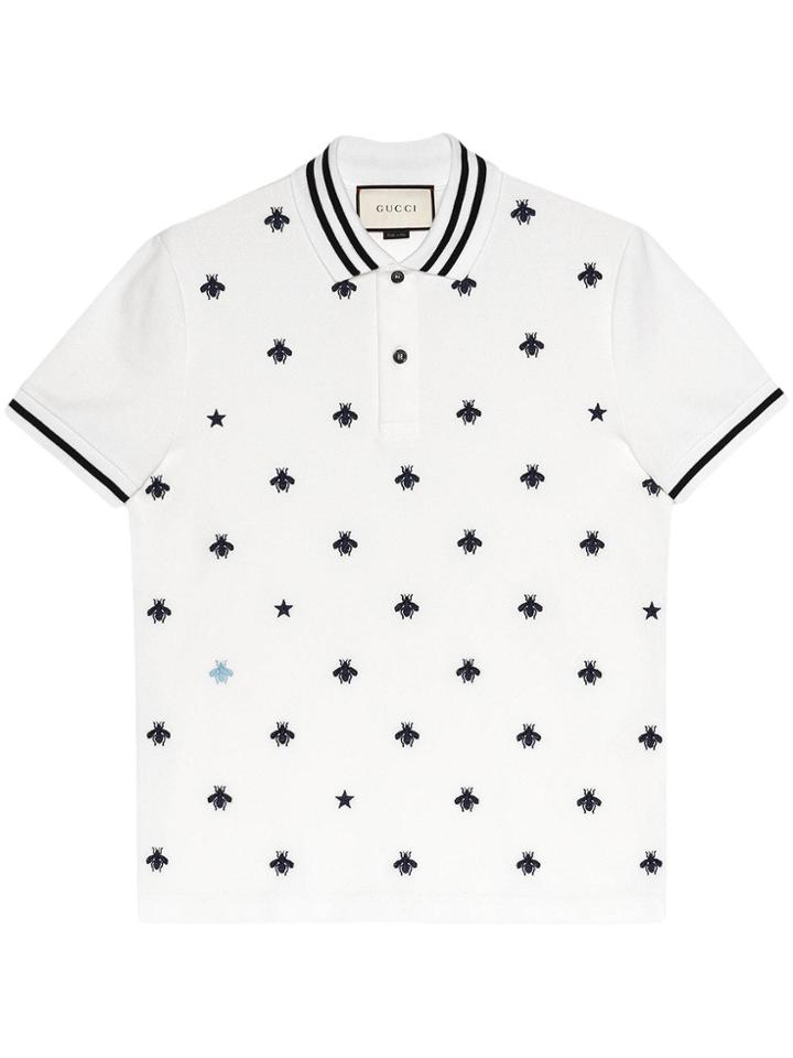 Gucci Cotton Polo With Bees And Stars - White