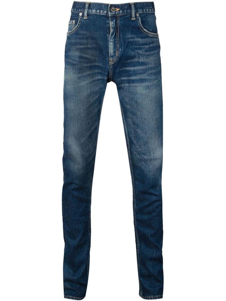 Christian Dada Stone Wash Skinny Jeans, Men's, Size: 50, Blue, Cotton/polyurethane