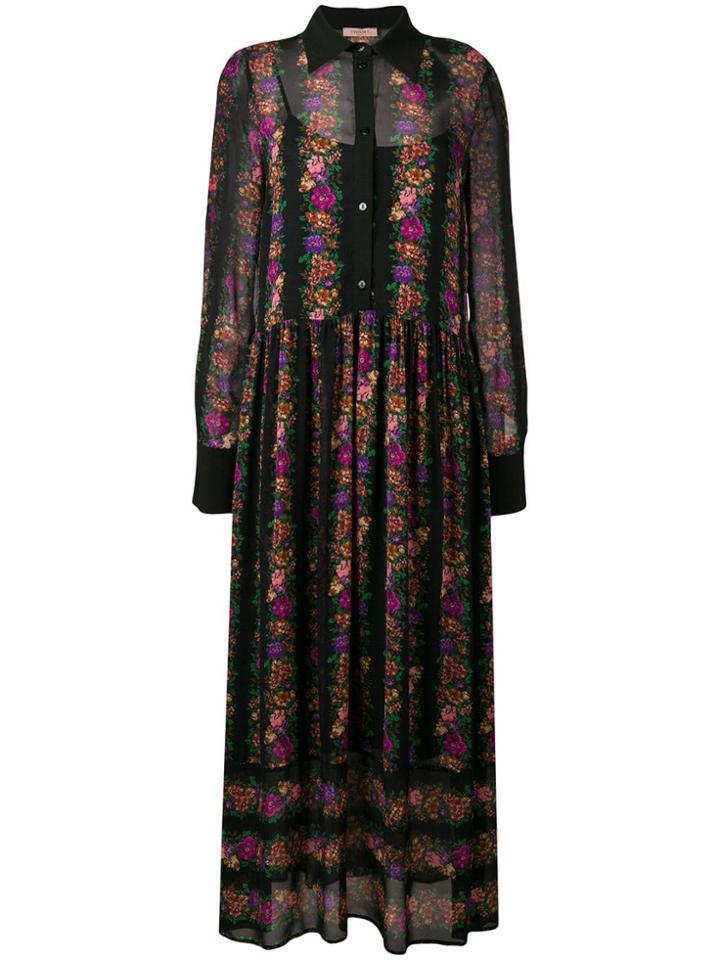 Twin-set Floral Print Shirt Dress - Black