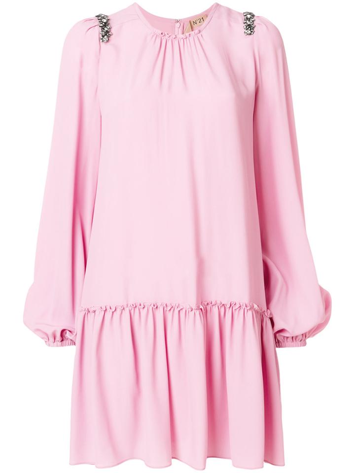 No21 Gemstone Shoulder Detail Dress - Pink & Purple