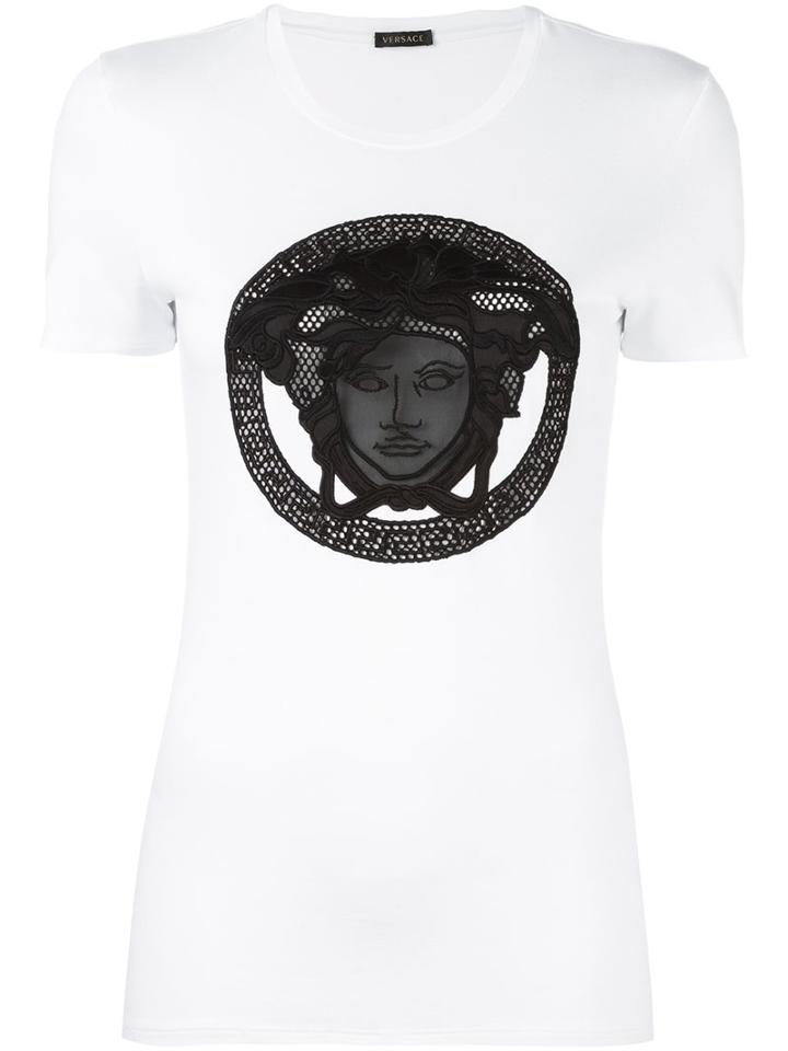 Versace Medusa Mesh Accent T-shirt, Women's, Size: 42, White, Viscose/spandex/elastane/cotton/silk