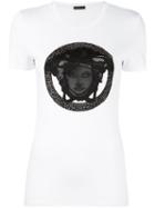 Versace Medusa Mesh Accent T-shirt, Women's, Size: 42, White, Viscose/spandex/elastane/cotton/silk