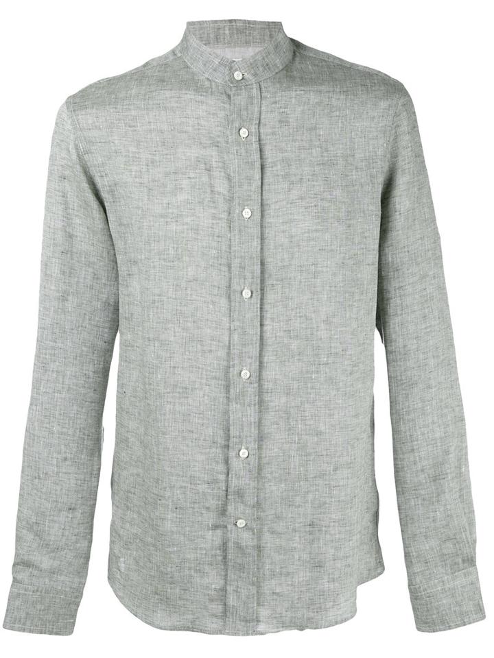 Brunello Cucinelli - Band Collar Shirt - Men - Linen/flax - S, Grey, Linen/flax