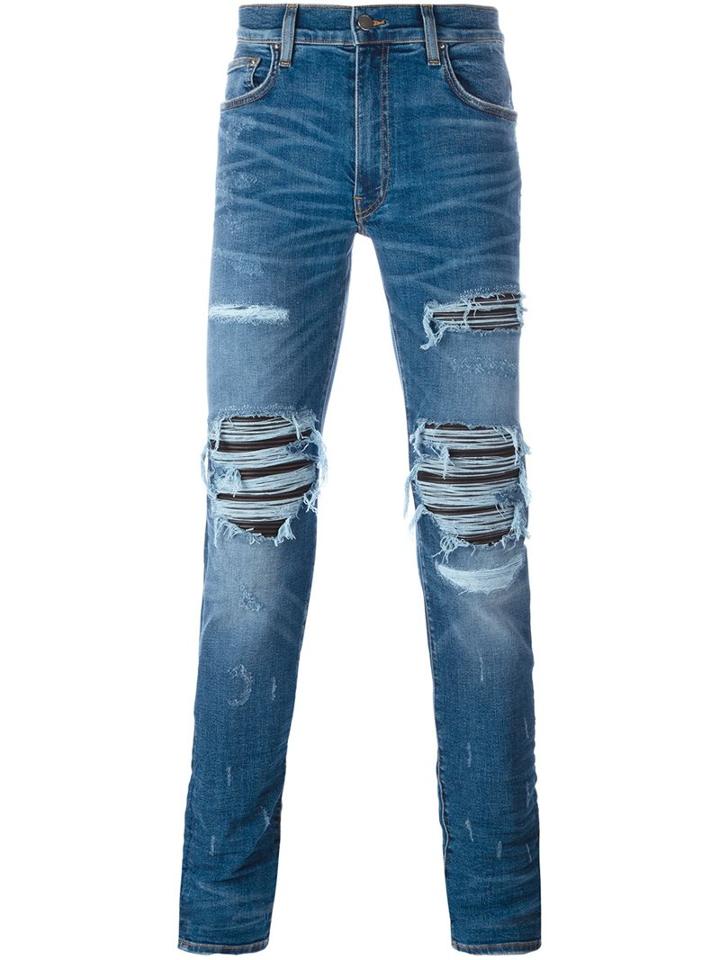 Amiri Distressed Layer Jeans, Men's, Size: 32, Blue, Tencel/spandex/elastane/cotton
