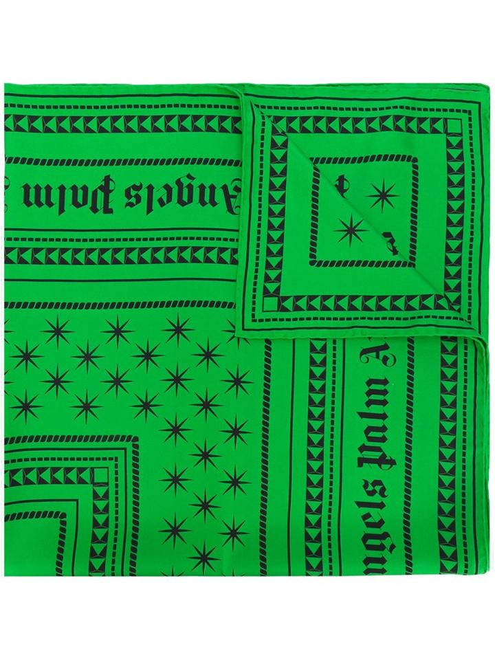 Palm Angels Geometric Print Scarf, Men's, Green, Silk