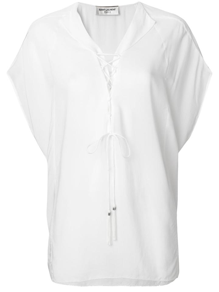 Saint Laurent Lace-up Tabard Blouse - White