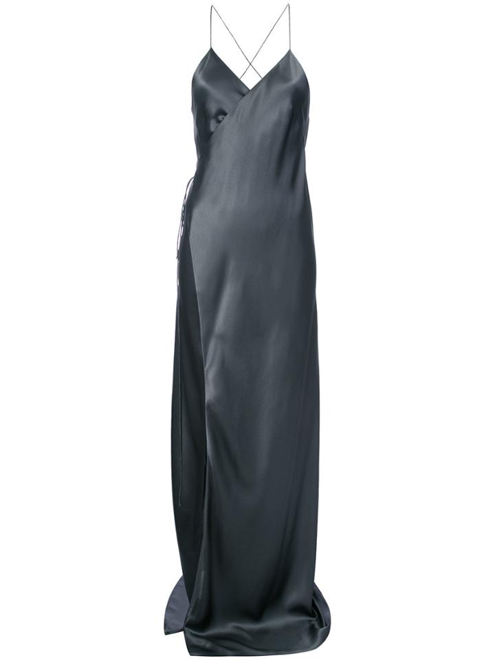 Michelle Mason Strappy Wrap Gown - Grey