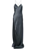 Michelle Mason Strappy Wrap Gown - Grey