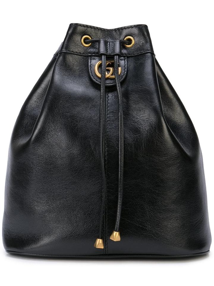 Gucci Gg Logo Drawstring Backpack - Black