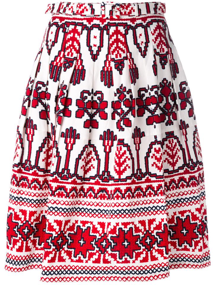 Samantha Sung - Flared Printed Skirt - Women - Cotton/spandex/elastane - 6, White, Cotton/spandex/elastane