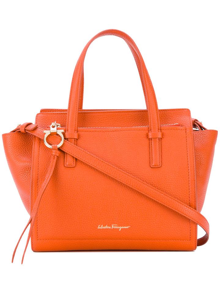 Salvatore Ferragamo - Fanned Tote Bag - Women - Calf Leather - One Size, Yellow/orange, Calf Leather