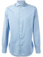 Barba Pleated Cuff Shirt, Men's, Size: 38, Blue, Cotton