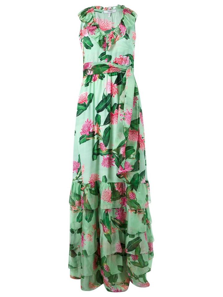 Isolda Long Floral Print Evening Dress, Women's, Size: 38, Green, Silk